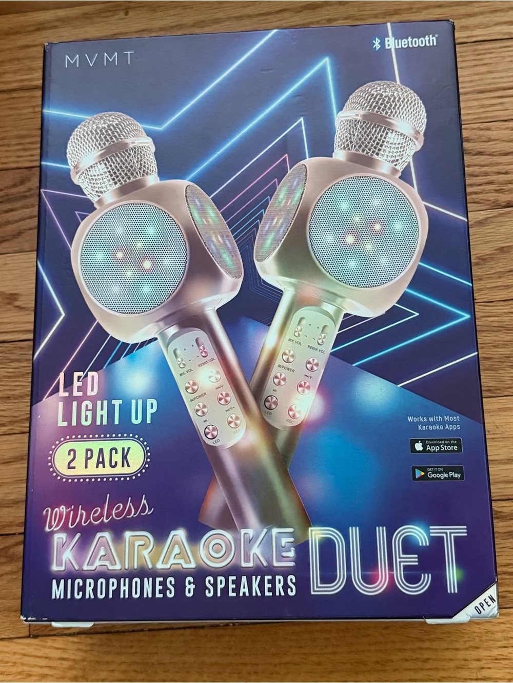 MVMT Rose Gold LED Wireless Karaoke Microphones - 2 Pack duet speakers box